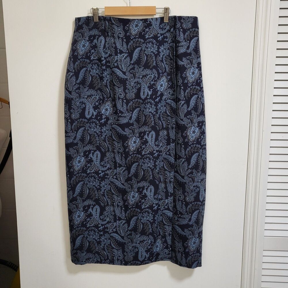 NWT Vtg TALBOTS True Wrap Skirt Womens 16 Navy Blue Paisley Wool Blend